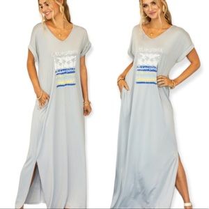 California Ocean Surfing Gray T-Shirt Maxi Dress